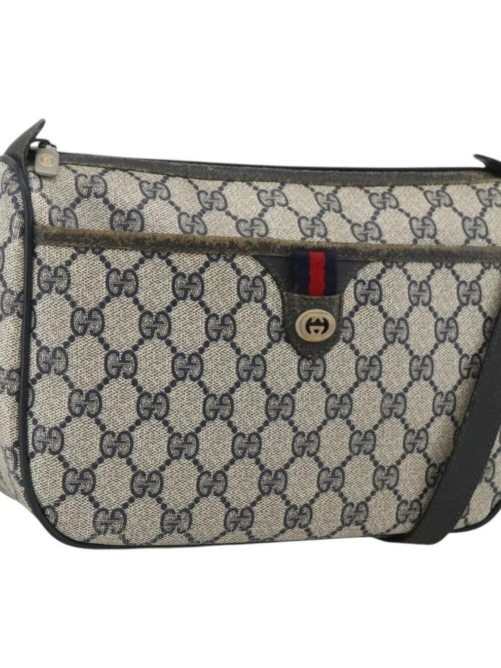 GUCCI GG Supreme Sherry Line Shoulder Bag PVC Navy Gold 89 02 077 Auth ARZ241